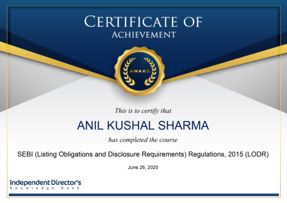 SEBI Regulations Certificate